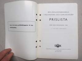 SOK Beklädningsfabriker i Helsingfors och Gamlakarleby  Prislista för hostsäsongen 1963 -SOK vaatetustehtaitten hintaluettelo / kuvasto