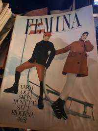 Femina 6/1965 7 februari varm och skön på nytt sätt, vackert i viken, en duk lyser upp, vad grälar ni om?, kjolar