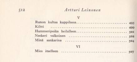 Artturi Leinonen - Kootut teokset IX, 1956 - Hauta rajan takana/Novelleja/Kertomuksia/Runoja. Katso sisällysluettelo kuvista!