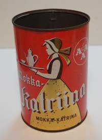 Mokka-Katriina -kahvipurkki  tyhjä tuotepakkaus peltiä 15x11 cm