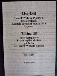 Lisäyksiä Fredrik Wilhelm Pippingin bibliografiaan Luettelo suomeksi präntätyistä kirjoista.