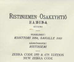 Ristiniemen Oy Hamina 1937 -   firmalomake