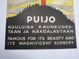 Kuopio Puijo kuuluisa kauneudestaan ja näköalastaan - Famous for its beauty and its magnificent scenery -matkailujuliste 1930-luvulta / juliste / poster