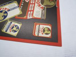 Oy Merijal Ab, Oulu Leijona, Merijal, Sulo -pastillit -mainosjuliste 1930-luvulta (painettu kartongille) -advertising poster / carton