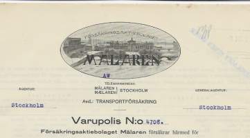 Mälaren Försäkrings AB Stockholm 1922 -  firmalomake