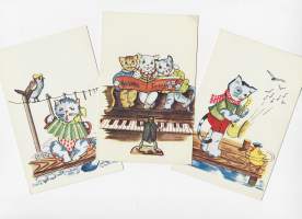 Kissa musiikkia sign Aava   - taiteilijapostikortti postikortti   kulkematon 3 eril
