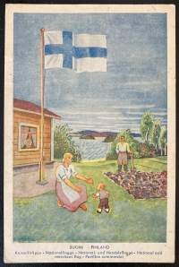 Suomi / Finland - Kansallislippu / National and merchant flag - Itsenäisyyden liitto - Kulkenut kortti
