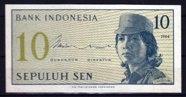Seteli - Indonesia 10 rupia, pakkasileä. 1964