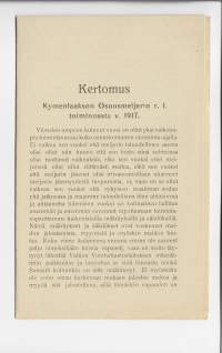 Kertomus Kymenlaakson Osuusmeijerin toiminnasta 1917 - vuosikertomus