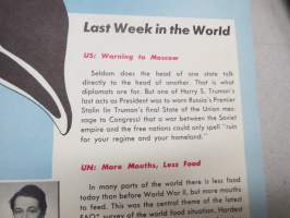 U.N. Gram weekly, 19.1.1953 -uutislehtinen, ulkomaiset opiskelijat Amerikassa, mm. Wilho Rinne, Carl-Erik Hortling Suomesta, Takehiro Kondo, Josef Egge, ym.