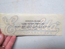 Excelda Handkerchiefs - &quot;Acme&quot; adhesive window sign -siirtokuva mainontaa varten, brittiläinen, arviolta 1930-luvulta