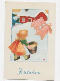 Possujen hoitaja sign Helga Sjösted  taiteilijapostikortti  postikortti  kulkematon