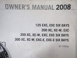 KTM 125 EXC, EXC Six Days / 200 XC, XC-W, EXC / 250 XC, XCW, EXV, EXC Six Days / 300 XC, XC-W, EXC-E, EXC-E Six Days owner´s manual 2008 3211226en -käyttöohjekirja