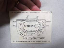 XV Olympia Helsinki 25.7.1952, Stadion, yleisurheilu -pääsylippu, inträdesbiljett, billet d&#039;entré, admission ticket