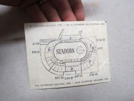 XV Olympia Helsinki 26.7.1952, Stadion, yleisurheilu -pääsylippu, inträdesbiljett, billet d&#039;entré, admission ticket