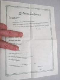 Stipendihakemus - Oy Neovius - kutamakone- ja opintomatkastipendit 1931 ...ehtona olleet lankatilausten rajamäärät olen saavuttanut ja tilannut Neovius-lehden...