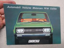 Fiat Automobili Voitures Motorcars PKW Coches -myyntiesite, koko Fiat-mallisto haitariesitteenä, monikielinen