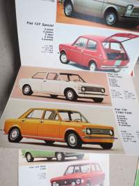 Fiat Automobili Voitures Motorcars PKW Coches -myyntiesite, koko Fiat-mallisto haitariesitteenä, monikielinen