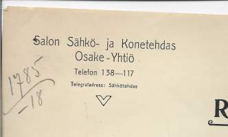 Salon Sähkö- ja Konetehdas Oy 1918 - firmalomake blanko