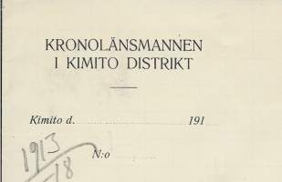 Kronolänsmannem i Kimito  - firmalomake blanko 1918