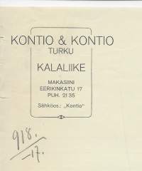 Kontio&amp;Kontio Kalaliike Turku  - firmalomake blanko 1917