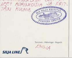 Silja laivapostikortti  postikortti A5 koko kulkenut 1992 laivaleima  Silja Festival