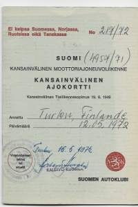 Kansainvälinen Ajokortti  Turku 1972