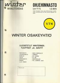 Winter Maalitehdas - Uudistetut Wintermix tuotteet ja - sävyt  Ohjehinnasto 1974