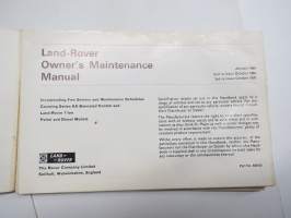 Land-Rover Owner´s Maintenance manual -käyttöohjekirja