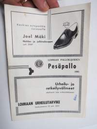 Loimaan Palloilijat - Pesäpallo 1961 -käsiohjelma LP - Jyväskylän Kiri 6.6.1961