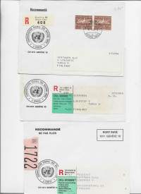 United Nations Postal Administration Geneve - kirjattu kirje   3 kpl erä