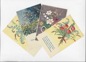 Onnittelukortteja kukkakortteja 4 kpl erä - postikortti kulkematon