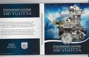 Suomi 100 vuotta muistolyönti 2017 ja 1,5,10,25 ja 50 penniä sekä 1,5,10 ja 20 mk kolikot tyyppi  1918- 51 kullattuina  pillereissä ja keräilykansiossa