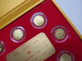 2008 Beijing Olympics commemorative coins, 1 juan, full set in capsules, in original box - 2008 Peking olympialaiset, muistorahat 1 juan koko 8 kpl sarja kapseleissa