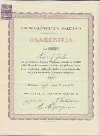 Huonekalutuotanto  Oy Hollola  ,  5 000  mk  osakekirja,  25.9.1928