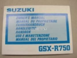 Suzuki GSX-R750 motorcycle -owner´s manual käyttöohjekirja englanniksi