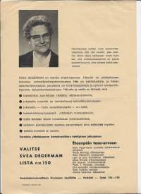 Svea Degerman SDP vaaliliitto 1971  eduskunta  vaalimainos