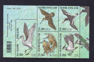 Suomi 1996 - 6.9. Kahlaajalintuja -blokki BL17 ** postituore LAPE 1347-1351 (LAPE 10€).