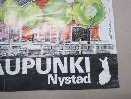 Uusikaupunki Nystad -matkailujuliste, piirtänyt Valto Vaalikivi 1977