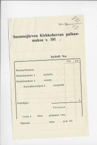 Suomusjärven Kirkkoherran palkanmaksu   blanko 1917