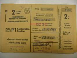 Pohjoismainen kiertomatkaliikenne &quot;Tanskan-Suomen matka&quot; 1961 lippu Nordisk Rundturstrafik 