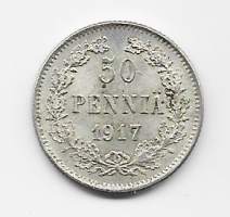50  penniä  1917 II  hopeaa