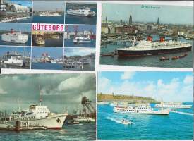 Laivoja, satamia  Hamburg Göteborg Helgoland-  laivapostikortti  postikortti laivakortti 4 kpl erä  3 kulkenutta