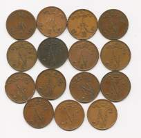Tsaarin ajan 5 penniä kokoelma   1866-16   yht   15 erilaista