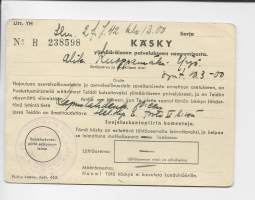 KÄSKY ylimääräiseen palvelukseen saapumisesta  27.7.1942 - Helsingin Suojeluskuntapiiri