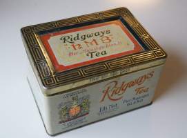 Ridways &quot;HMB&quot; Tea Her Majesty´s Blend teepurkki  - tyhjä  peltirasia tuotepakkaus 9x11x15 cm