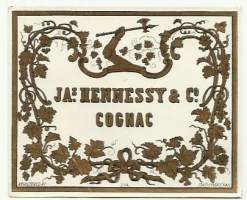 JA -s Hennessy &amp; Co  Cognac - vanha kivipaino viinaetiketti / Registred at Stationer´s Hall