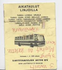 Aikataulut linjoilla Turku- Loimaa -  Urjala - Aura - Kyrö - Mellilä - Lieto - Tarvasjoki - Piikkiö - Paimio  1979  aikataulu