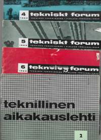 Teknillinen Aikakausilehti  1962 nr 2 ja Teknisk t forum 1962 nr 4 ja 5 sekä 1963 nr 6 yht 4 lehteä