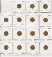 5 penniä  1964  kehystettyjä muovitaskussa 15 kpl erä